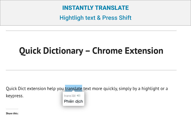 Quick Dict chrome extension