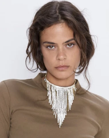 Rhinestone Tassel Metal Necklace - 3
