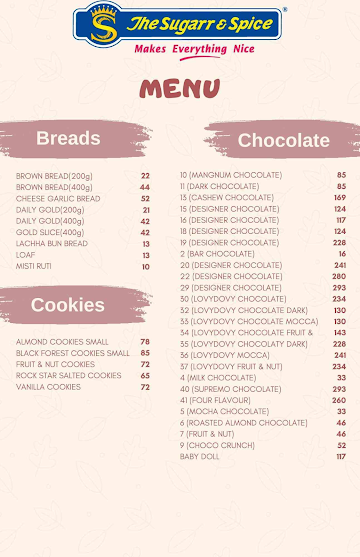 The Sugarr & Spice menu 