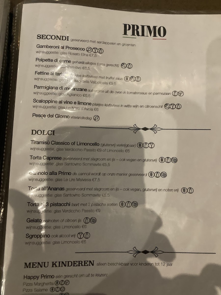 Primo Hilversum gluten-free menu