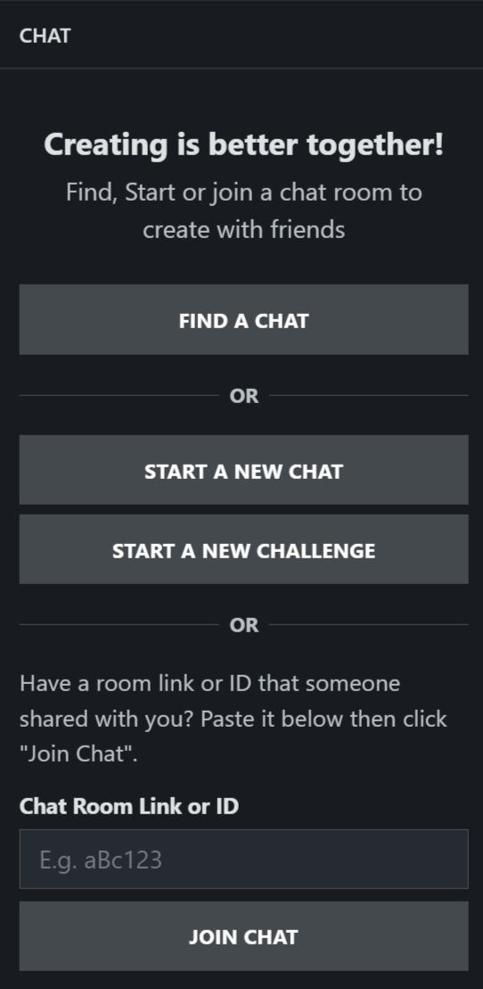 NightCafe chat room options.