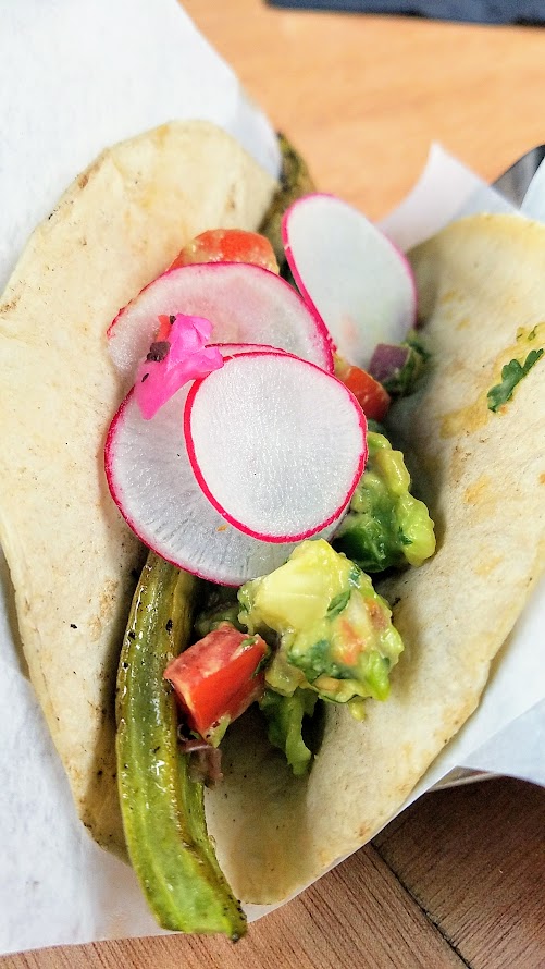 TD's Pop up, this Tacos and Tequila Summer pop up has returned to the South Waterfront of Portland, they offer several tacos including a Halibut + Chorizo combo, Chicken en Achiote, Grilled Nopalito, or Tequila Braised Pork Belly as well as Carnes plates and snacks this is the Grilled Nopalito