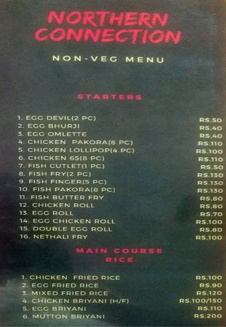 Northern Connection menu 