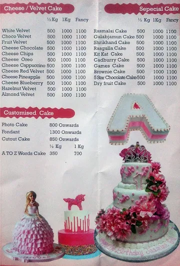 Cake Studio menu 