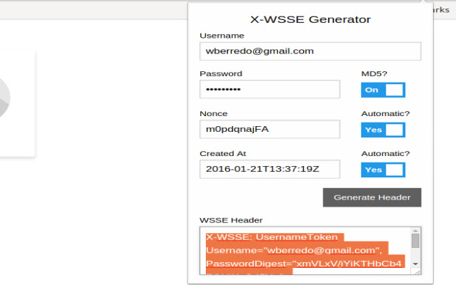 WSSE Generator chrome extension