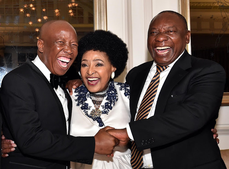 Winnie Madikizela- Mandela flanked by President Cyril Ramaphosa and EFF leader Julius Malem Image: ELMOND JIYANE.