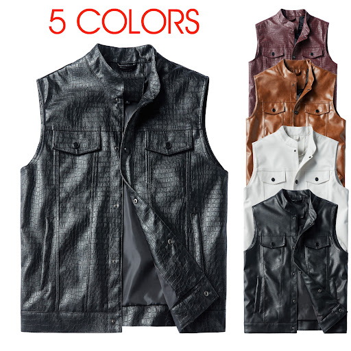 Title 9, Mens Motorcycle Multi-pocket PU Casual Vest Sl...