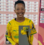 Oratile Mokwena with her woman of the match award she won as Mamelodi Sundowns' women beat NigerisaRivers Angels 1-0 in their second Group B match at Al-Salam Stadium in Cairo, Egypt on Tuesday, October 9 2021.