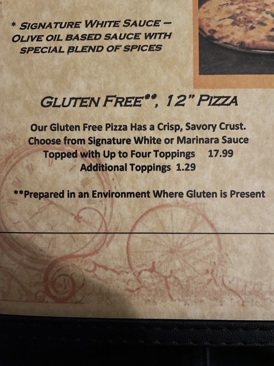 Papa's Italian Restaurant gluten-free menu