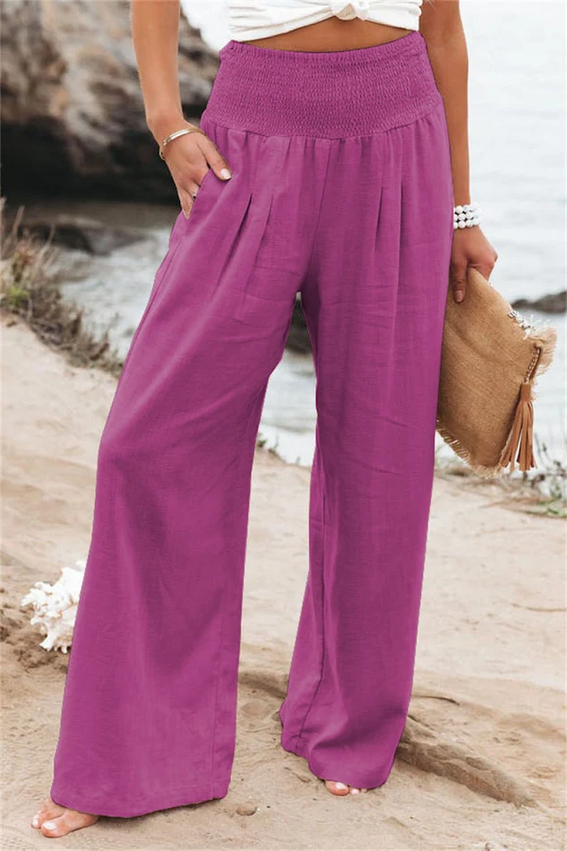 Damen Casual Wide Leg Baumwolle Leinen Loose Trousers, Weite Hosen für Frauen, Bequeme Freizeithose, Sommerliche Mode, Lockerer Schnitt