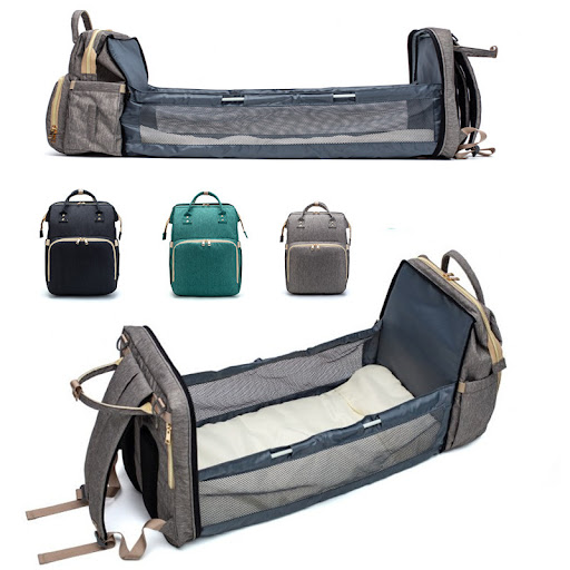 Title 10, USB Charging Mommy Bed Backpack Folding Large C...