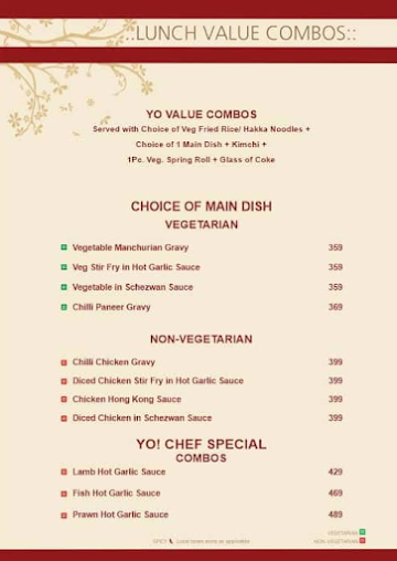 Yo! China menu 