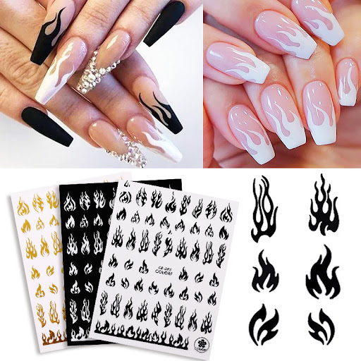 Title 7, Hot Nail Art Red Black And White Gold And Silve...