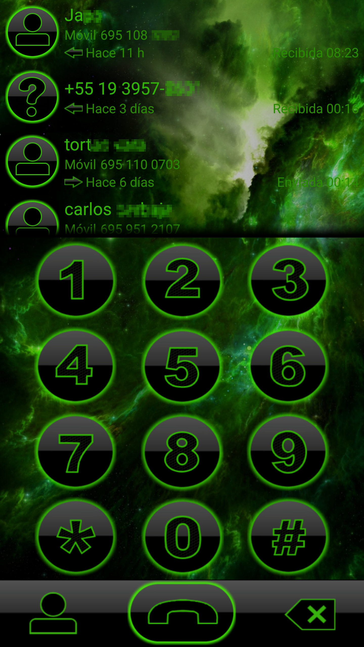 Android application THEME SPACE 2 GREEN EXDIALER screenshort