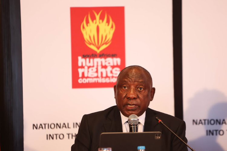 President Cyril Ramaphosa at the SAHRC hearing into the July 2021 unrest, sitting in Sandton, Johannesburg. The president was there to give testimony regarding his responsibility as head of state.