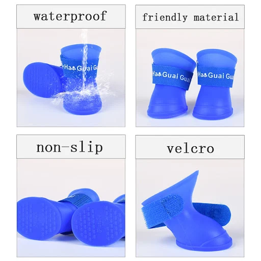 pet dog rainshoes 4pcs/set silicone antiskid boots waterproof dogs shoes candy colored pet rainy days appear essential b