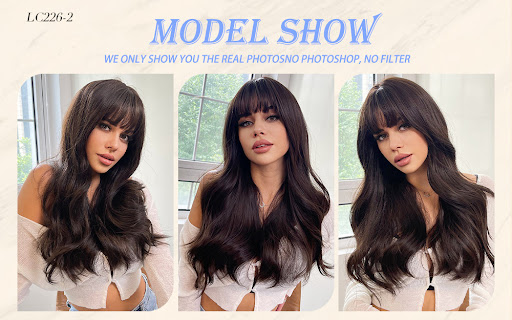 Title 6, Long Brown Wigs With Bangs Wave Synthetic For W...
