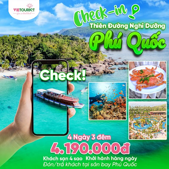 [E - Voucher] Vietourist - Tour Du Lịch Khám Phá Đảo Ngọc Phú Quốc 4 Ngày 3 Đêm