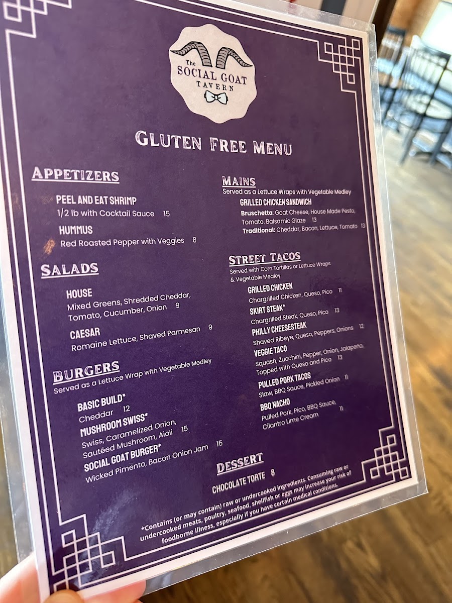 The Social Goat Tavern gluten-free menu