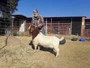 Northern Cape farmer Koenie Kotze with his Boerbok ram, Obrie. 
