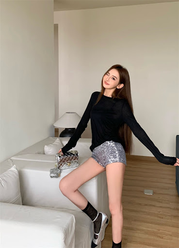 Title 19, Top All-match Sequins Shorts for Women. Sparkle...