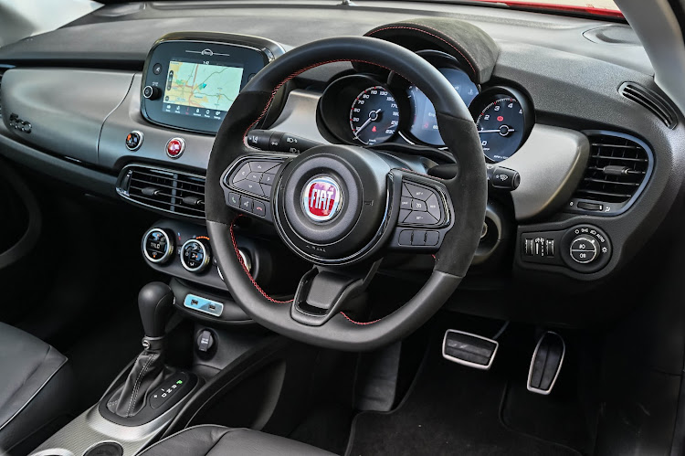 The cabin is spacious and modern and gets a leather-covered, multi-function steering wheel in 500X Sport guise.