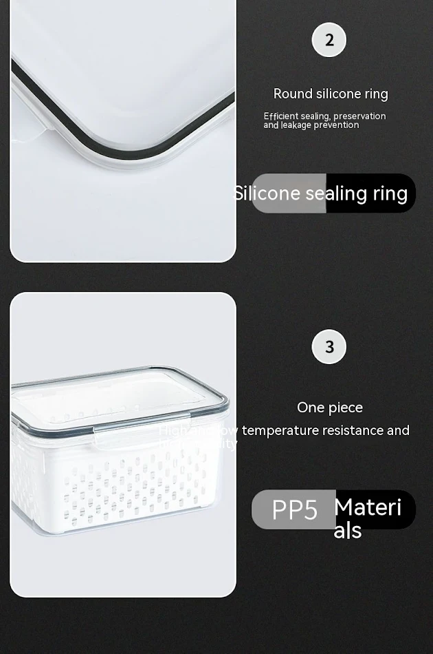 Multifunctional Refrigerator Storage Box for Fruits and Vegetables, Sealed Kitchen Container, Keeps Food Fresh and Organ