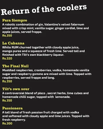 Tilt Gastro Lounge menu 