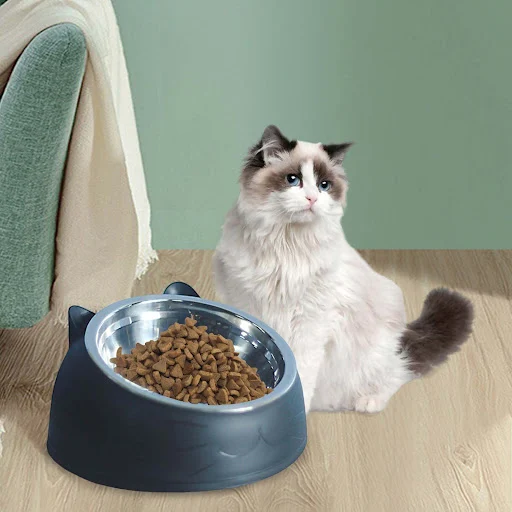 Cat Dog Bowl Raised Non Slip Puppy Base Cat Food Drinking Water Feeder Tilt Safeguard Neck Pet Bowl Accessories