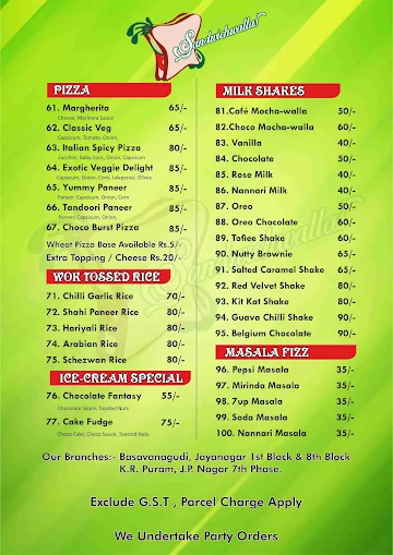 Sandwichwallas menu 