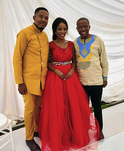 The newlyweds Tshepo Gavu and Mmatema Moremi with Julius Malema.