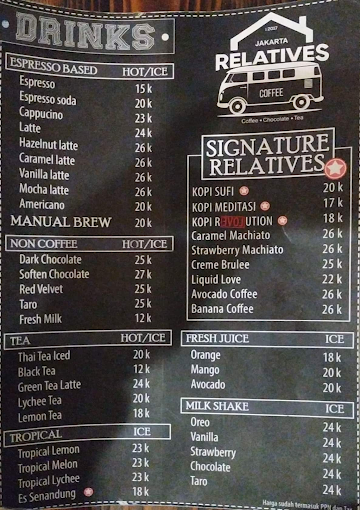 Relative Coffee menu 