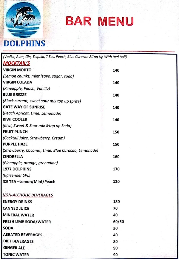 Dolphins Bar and Restaurant menu 