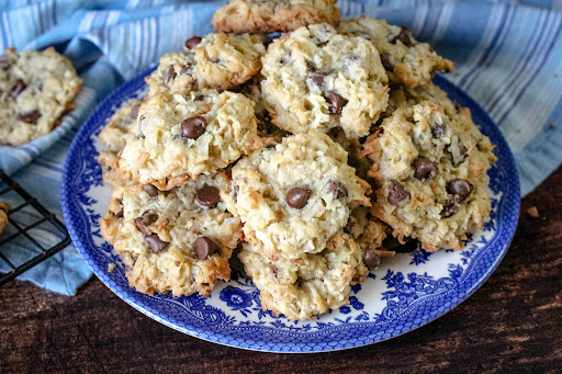 A plate of Coconut Chocolate Chip Cookies.