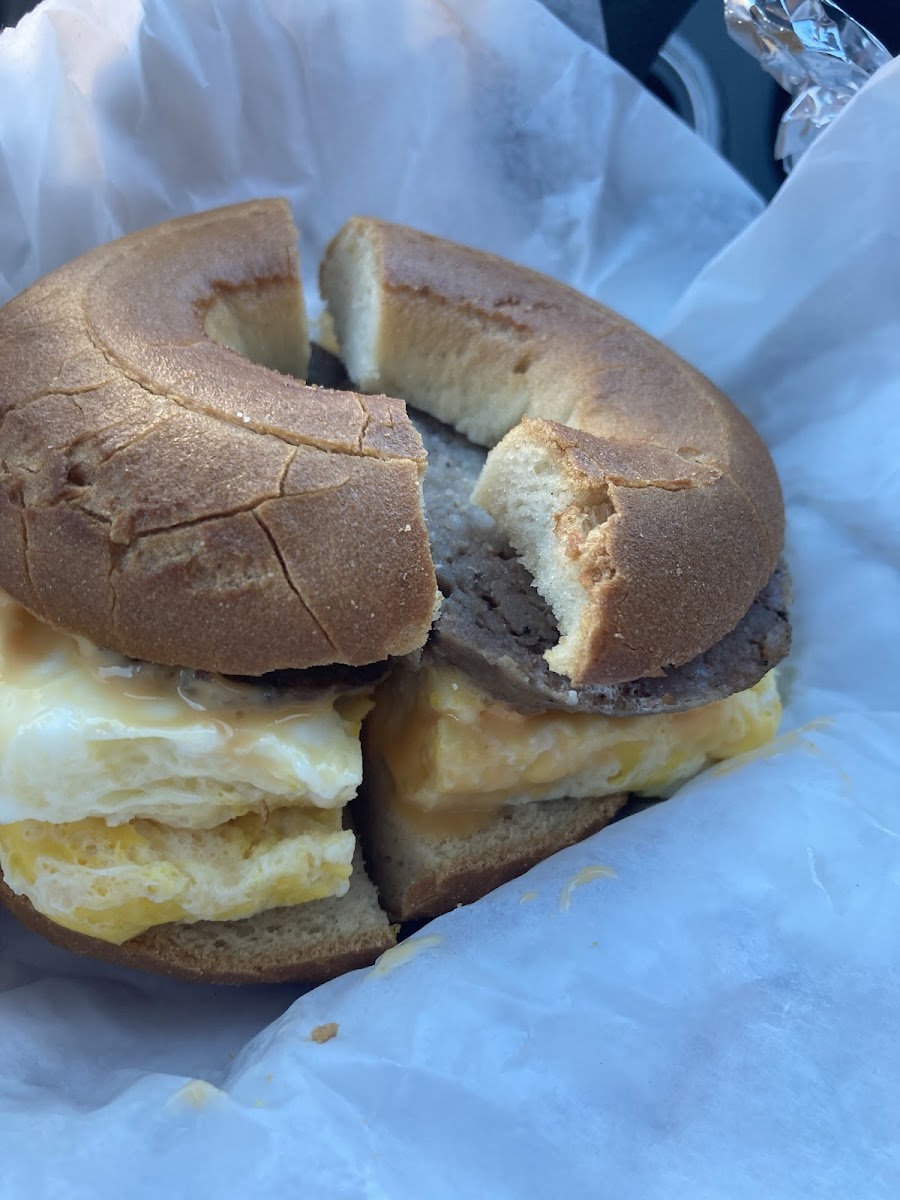 Sausage egg and cheese gluten free bagel