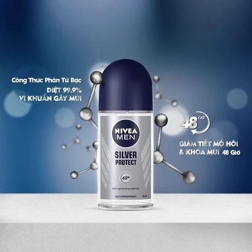 Lăn Ngăn Mùi NIVEA MEN Silver Protect Phân Tử Bạc Ngăn Khuẩn Gây Mùi Vượt Trội (50 ml)