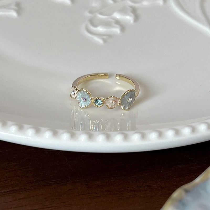 Bague Niche Fritillaire Émail Bleu Dégoulinant