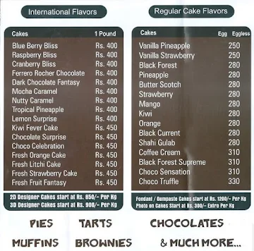 India Cakes menu 