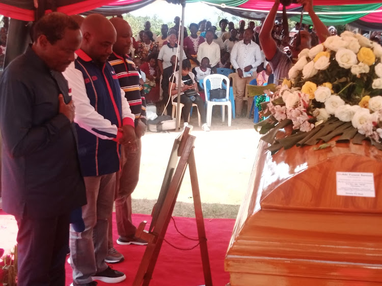 Wiper leader Kalonzo Musyoka during former Machakos MP Johnesmus Kikuyu's burial ceremony at AIC Muvuti in Machakos County on Saturday, April 16, 2022.
