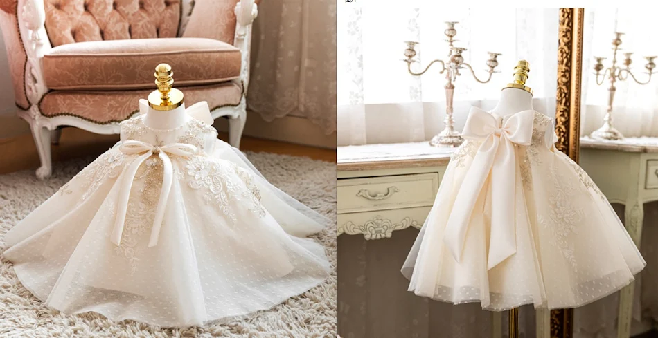 Vestido Princesa para Desfile de Aniversário de Bebê Anual, Elegante e Festivo, Ideal para Celebrações Memoráveis.