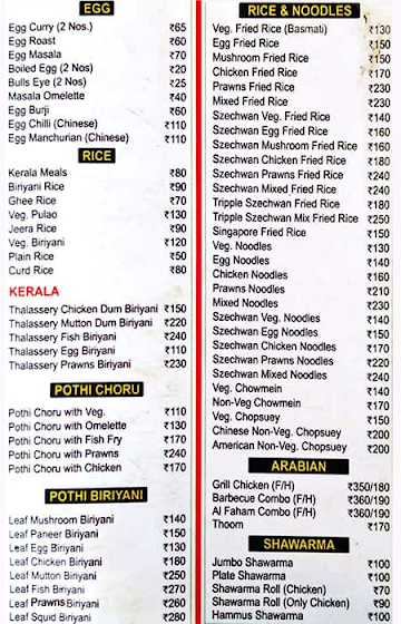 Thalasherry Resturant Kammanahalli menu 