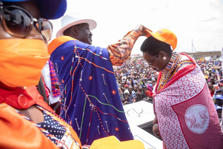 ODM Party leader Raila Odinga in Narok on Saturday, 22, 2022.