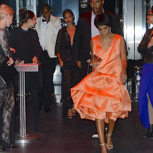 Solange Knowles, Beyoncé and Jay Z leaving Met Gala after-party.