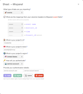 Sheets ⇔ Mixpanel screenshot 1