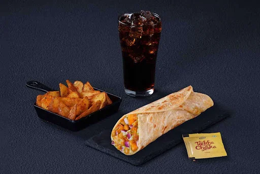 (Serves 1) Chole Paneer Wrap + Wedges & Thums Up Meal