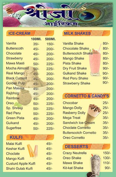 Shreeji Icecream menu 