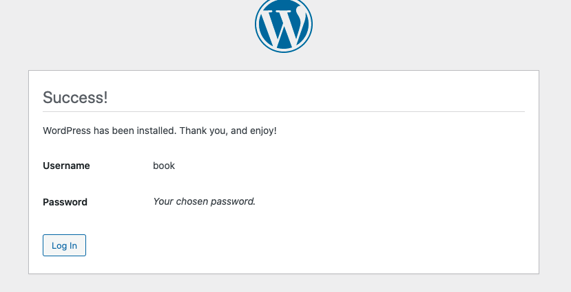 login success màn hình cài đặt WordPress thành công