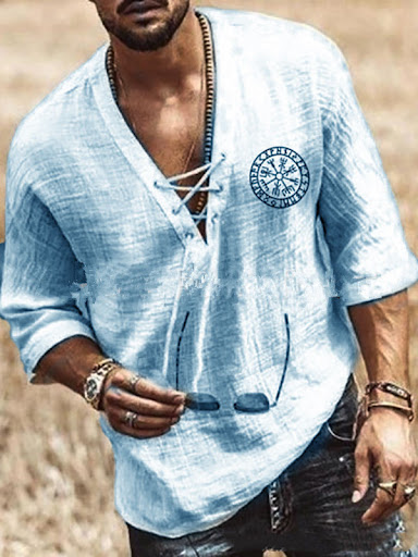Title 4, Mens Printed Chest Tie Mid Sleeve T-Shirt Shir...