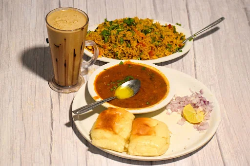 1 Pav Bhaji + 1 Half Pulao + 1 Beverage