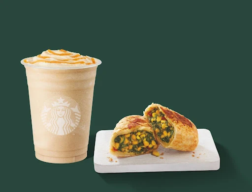 Tall Caramel Frappuccino With Creamy Spinach & Corn Pocket